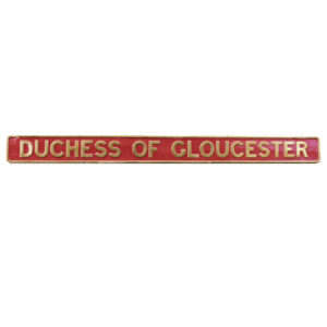 Duchess of Gloucester locomotive name plate at Jethro Marles