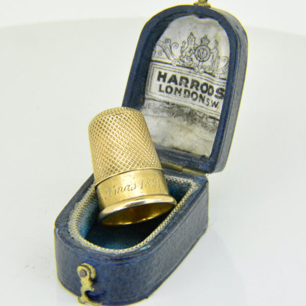 Victorian gold thimble in Harrods case