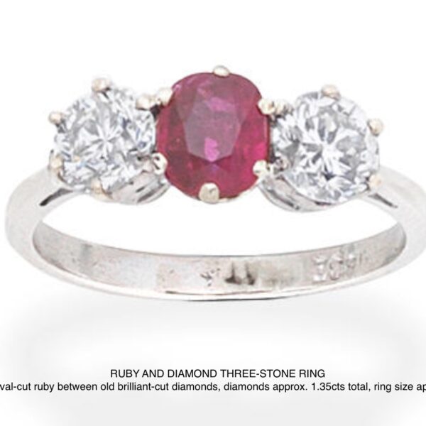Ruby and diamond three-stone ring Jethro Marles