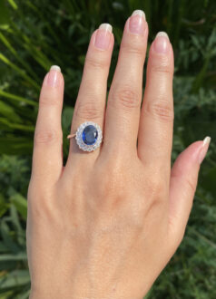 Vintage sapphire diamond oval cluster ring at Jethro Marles