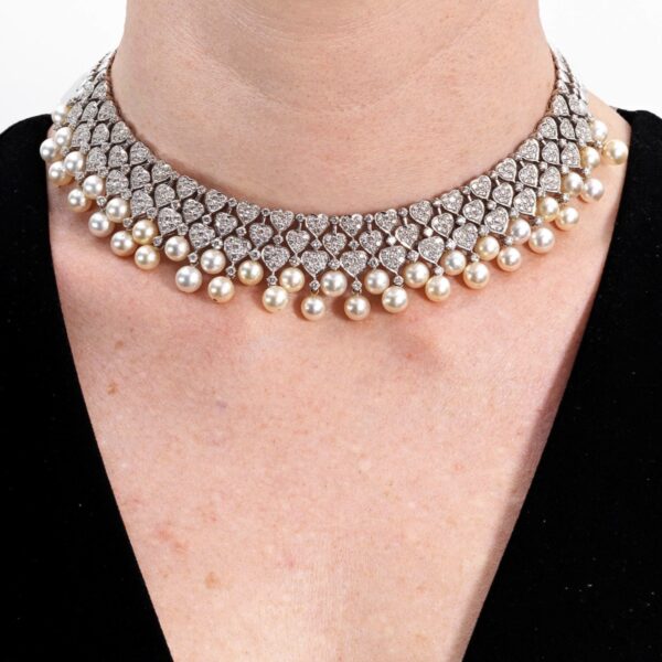 Cultured pearl and diamond collar Jethro Marles