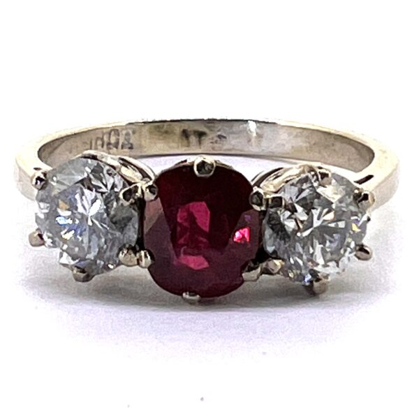Ruby and diamond three-stone ring Jethro Marles