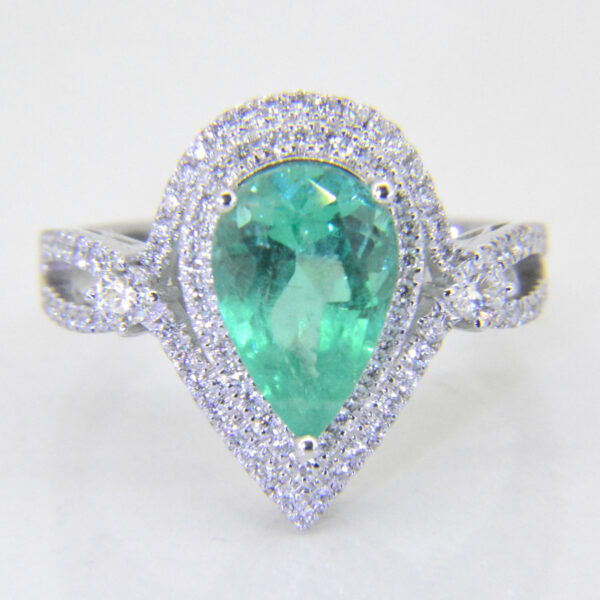 Pear-shaped emerald and diamond ring