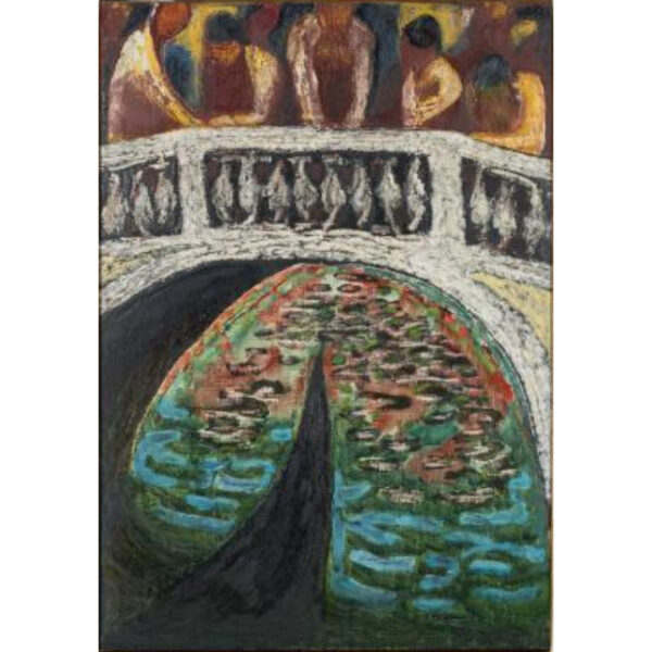 Zdzislaw Ruszkowski [1907-1990] - Figures on a Venetian bridge,- signed bottom right oil on canvas, 91 x 64cm