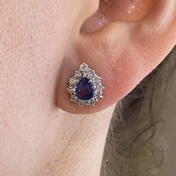 Sapphire diamond pear-shaped ear-studs for sale uk