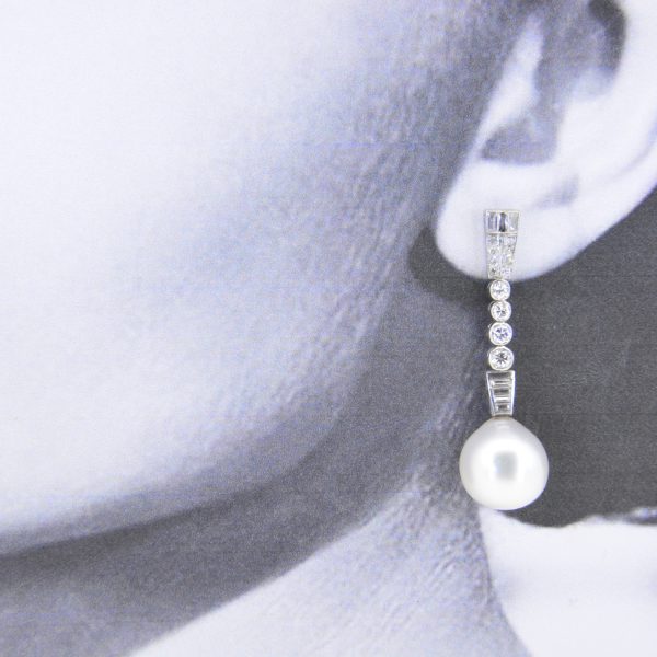 Pearl diamond drop earrings