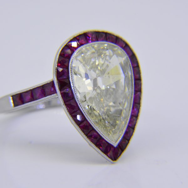 3.5ct pear shaped diamond ruby ring