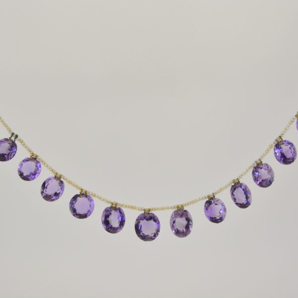Amethyst & seed pearl fringe necklace