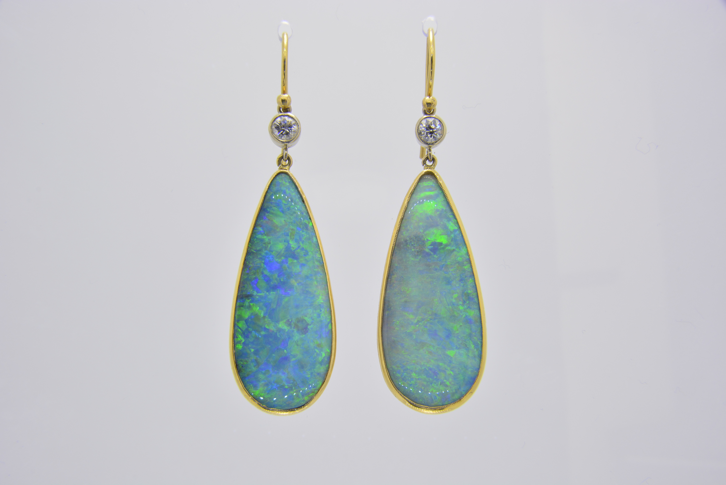 Black opal earrings | Diamond pendant earrings | Jethro Marles