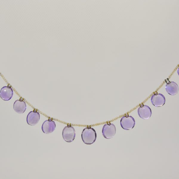 Amethyst & seed pearl fringe necklace