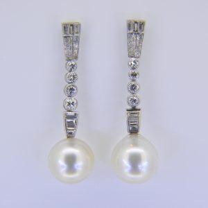 Pearl diamond drop earrings
