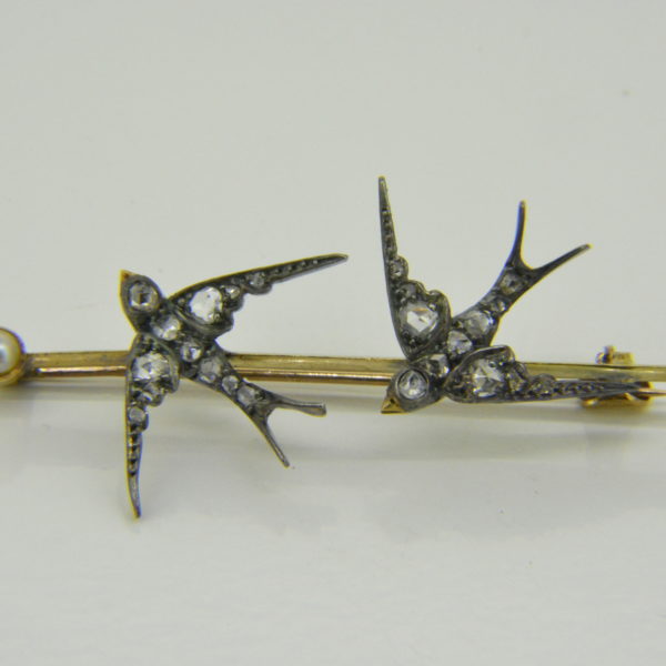 Victorian rose diamond double swallow brooch