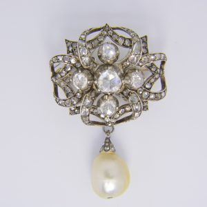 Natural pearl & rose diamond brooch
