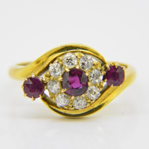 Victorian 18ct gold ruby and diamond cluster ring