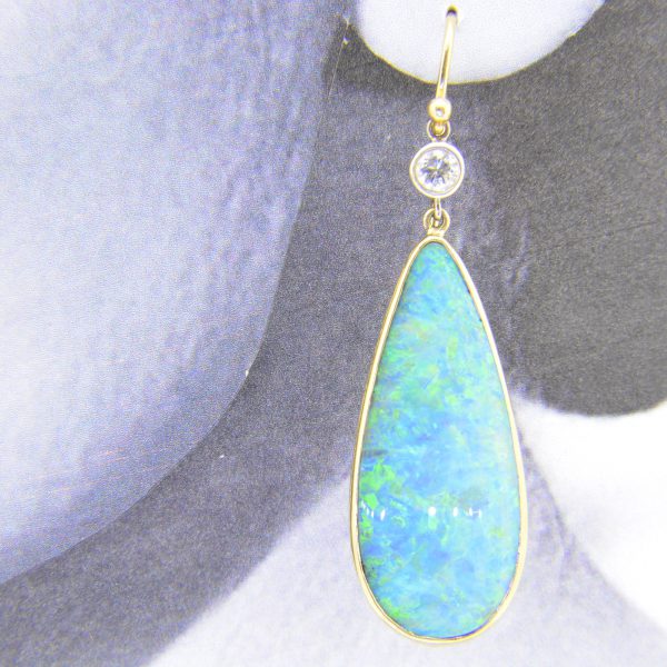 Pair black opal drop earrings