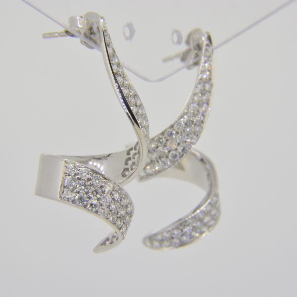 Diamond spiral ribbon drop earrings