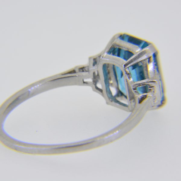 Rectangular blue zircon diamond ring
