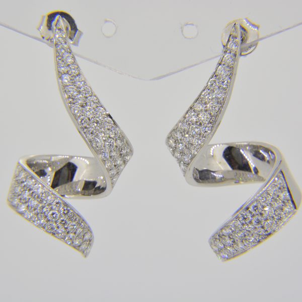 Diamond spiral ribbon drop earrings