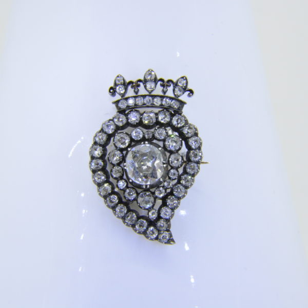 19th century diamond heart brooch