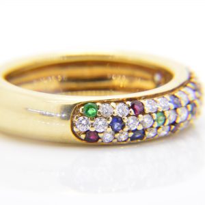 Diamond,sapphire,emerald,ruby cluster ring