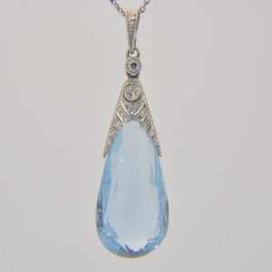 Briolette aquamarine & diamond pendant