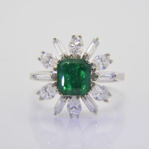 Emerald diamond cluster ring
