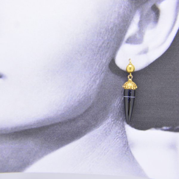 Victorian gold & banded agate drop earrings