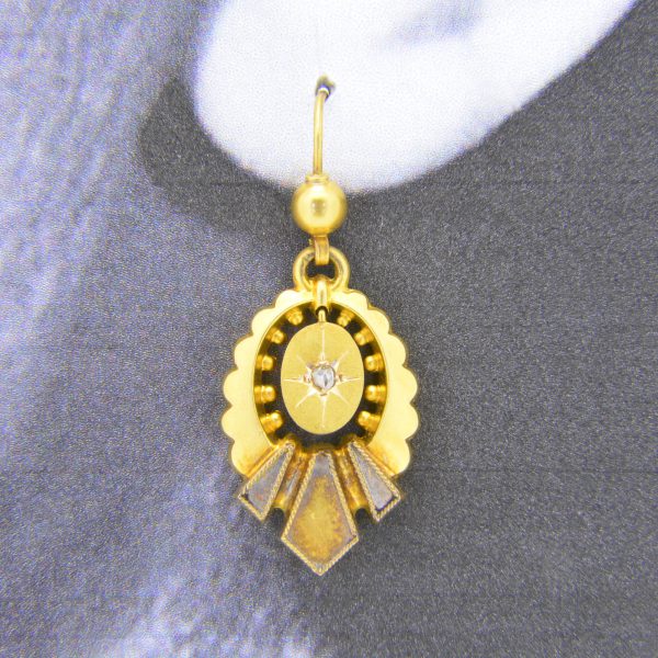 Pair Victorian gold & diamond earrings