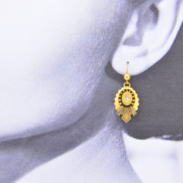 Pair Victorian gold & diamond earrings