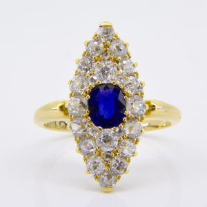 Vintage sapphire & diamond marquise cluster ring 1892
