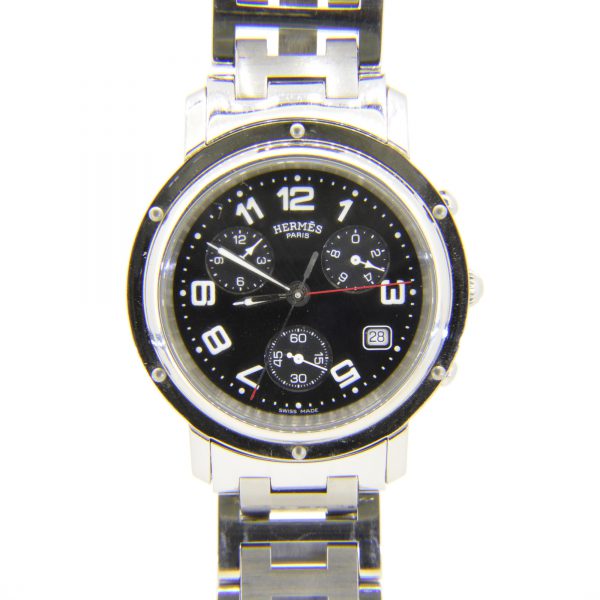 Hermes black dial clipper wristwatch