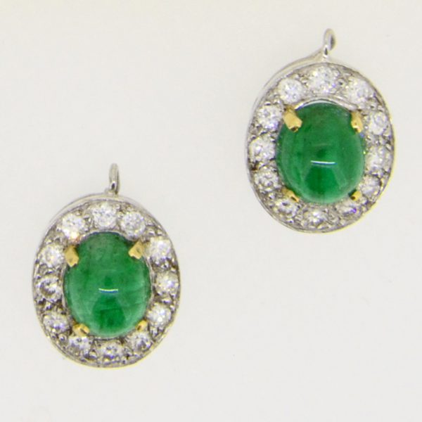 Pair emerald and diamond cluster drops