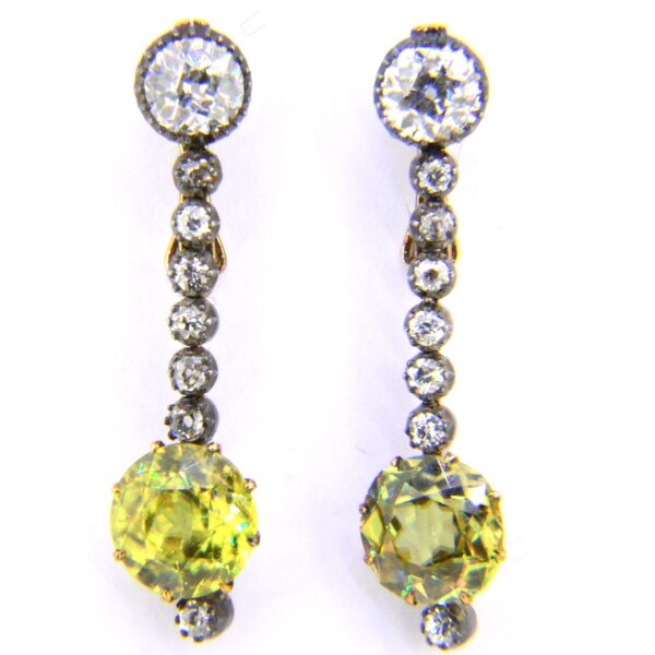 Yellow sphene and diamond drop earrings with Jethro Marles