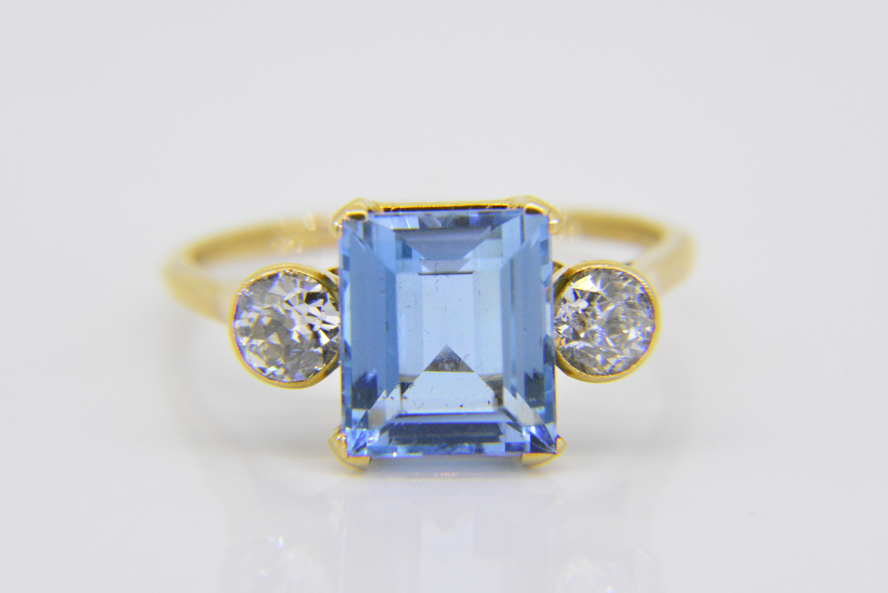 Aquamarine and diamond three stone ring | Jethro Marles