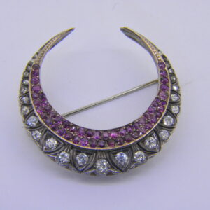 Diamond and ruby Crescent brooch Jethro Marles