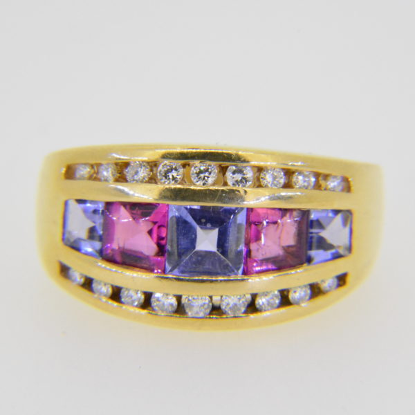 Kabana 14K Tanzanite pink tourmaline diamond ring