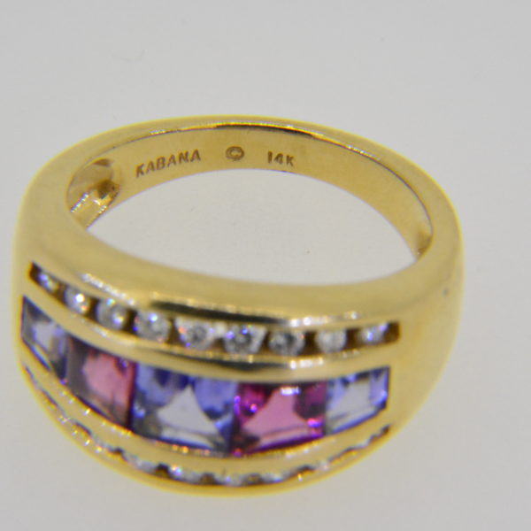 Kabana 14K Tanzanite pink tourmaline diamond ring