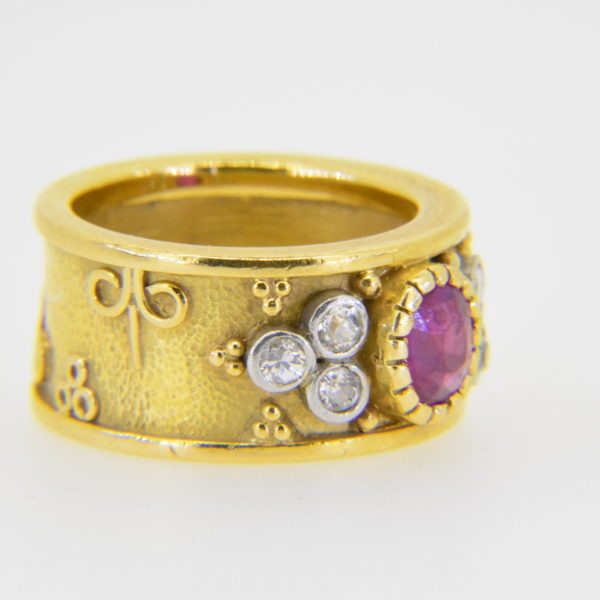 Ruby diamond 'Templar' ring in Elizabeth Gage Style