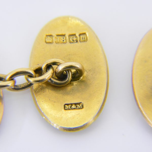 Pair 18ct gold oval panel cuff links