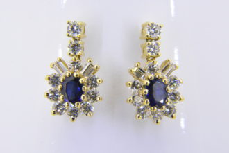 sapphire diamond oval cluster earrings