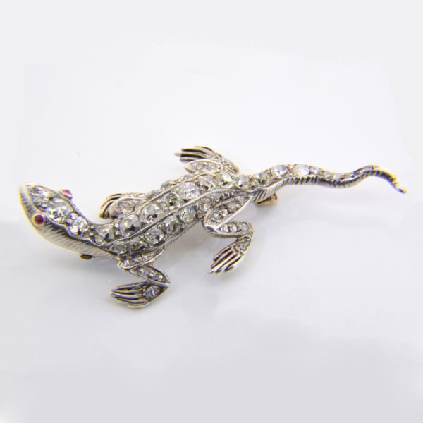 Victorian diamond lizard brooch