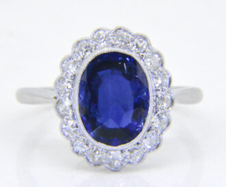 Vintage sapphire diamond oval cluster ring at Jethro Marles