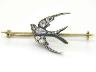 Victorian rose diamond swallow brooch