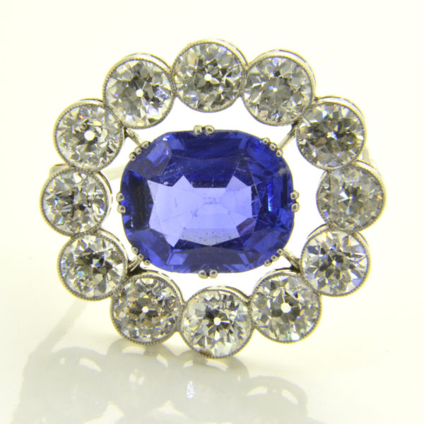 Sapphire diamond brooch backlit