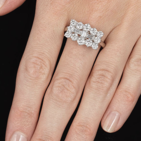 Diamond platinum cluster ring for sale Jethro Marles