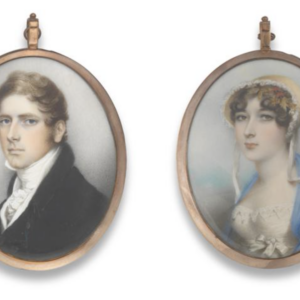 Two portrait miniatures depicting Lieutenant Colonel Edward and Charlotte Archer of Trelaske, Cornwall at Jethro Marles