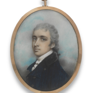 A portrait miniature of a gentleman, wearing a blue coat by Andrew Plimer (Devon 1763-1837 London)at Jethro Marles