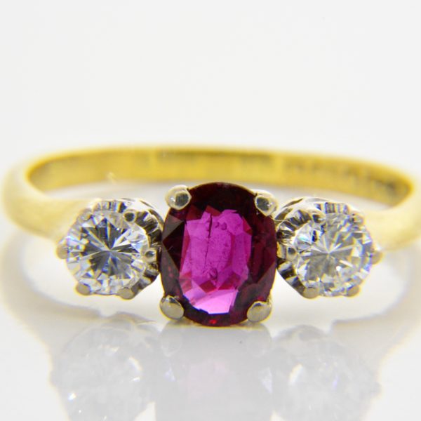 ruby diamond three stone ring