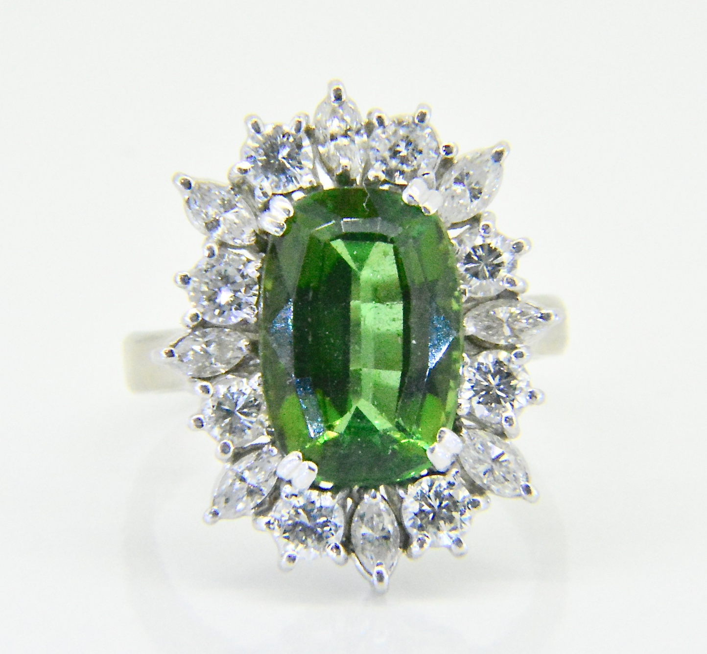 Green tourmaline diamond oval cluster ring - Jethro Marles
