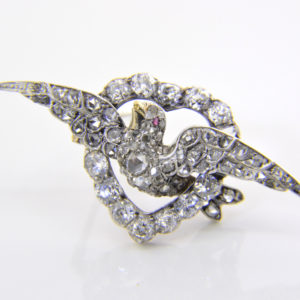 victorian diamond heart dove brooch